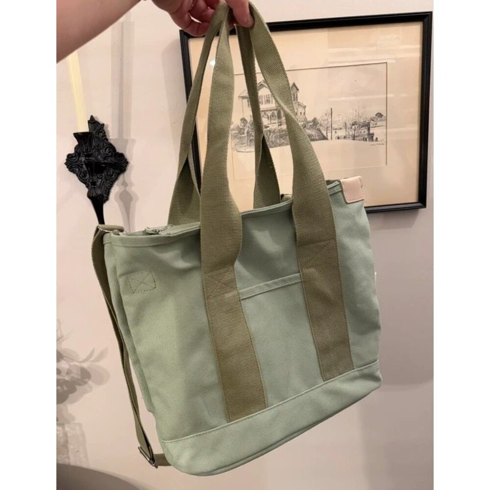 Two Toned Green Medium Canvas Tote Bag